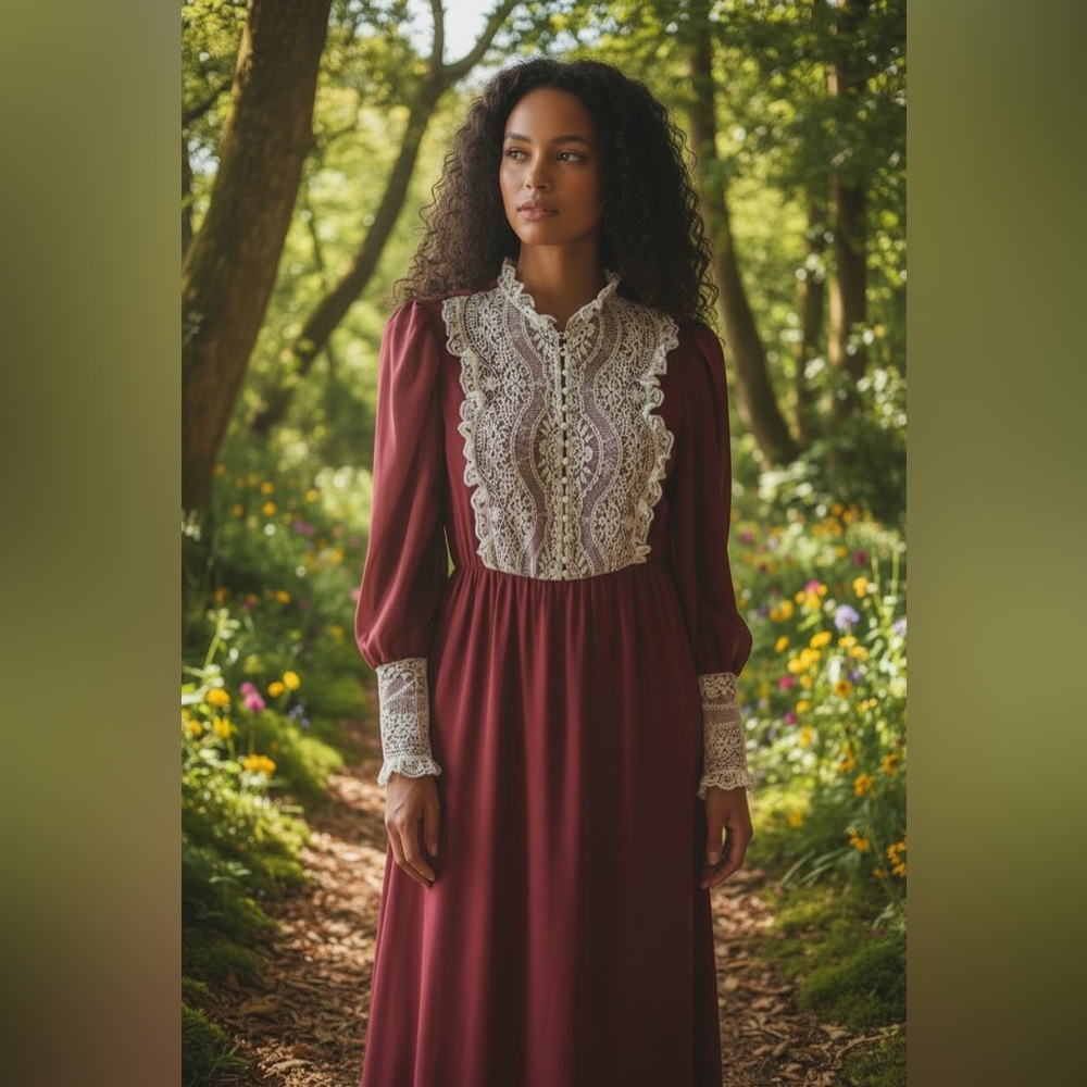 Vintage Burgundy Lace Midi Dress